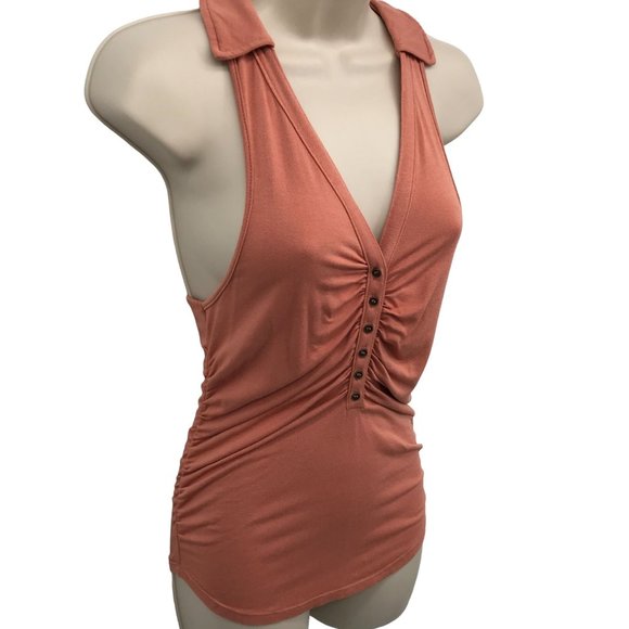 Free People Womens Coco Cinnamon Button Ruched Halter Knit Top Size S - Picture 2 of 8